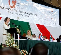 Doña Sofía durante su intervención en la Cumbre Regional del Microcrédito paraÁfrica y Oriente Medio