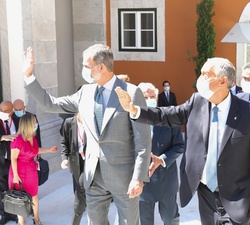 Don Felipe, el presidente de la República Portuguesa, Marcelo Rebelo de Sousa, el presidente del Gobierno, Pedro Sánchez, y el primer ministro de la R