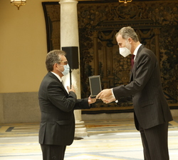Don Felipe hace entrega de la Medalla de Oro al Mérito de las Bellas Artes a la Federación Provincial de Peñas Gaditanas, recoge el galardón su presid