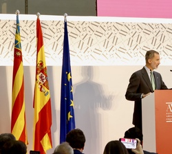 Su Majestad el Rey durante su intervención en la clausura de la Asamblea General de la Asociación Valenciana de Empresarios (AVE)