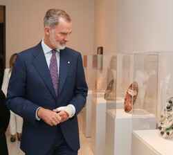 Don Felipe observa la exposicón de cerámicas en el Museo Picasso