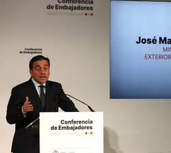 El ministro de Asuntos Exteriores, Unión Europea y Cooperación, José Manuel Albares, durante sus palabras de bienvenida