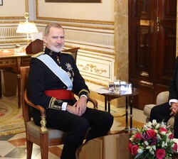 Su Majestad el Rey conversa con el embajador de la República del Perú, Walter Francisco Gutiérrez Camacho, tras recibir las Cartas Credenciales