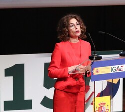 La vicepresidenta primera del Gobierno y ministra de Hacienda, María Jesús Montero, durante su intervención