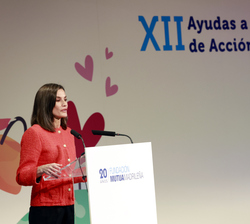 Su Majestad la Reina durante su intervención en el acto de entrega de las Ayudas a la Acción Social de la Fundación Mutua Madrileña