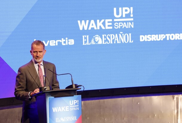 Su Majestad el Rey durante su intervención en el Foro Económico “Wake Up, Spain!”