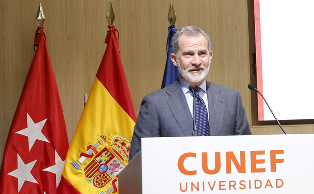 Su Majestad el Rey durante su intervención en el acto institucional conmemorativo del 50º aniversario de CUNEF Universidad