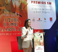 Su Majestad la Reina durante su intervención en la entrega de la 46ª edición de los Premios SM de Literatura Infantil y Juvenil “El Barco de Vap